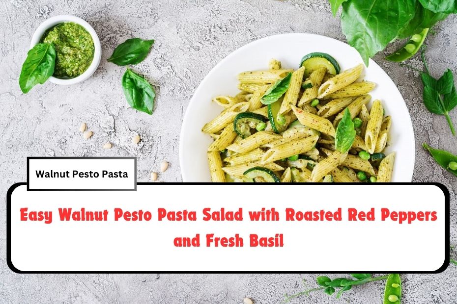 Easy Walnut Pesto Pasta Salad with Roasted Red Peppers and Fresh Basil